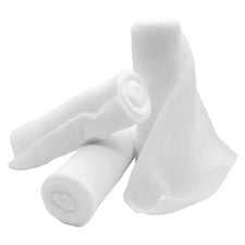 Sterile white medical gauze rolls for wound care and first aid on white background