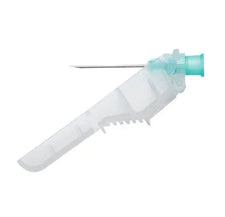 Medical safety IV catheter needle with protective sheath on white background