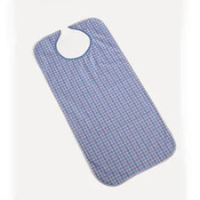 Adult plaid clothing protector bib for home care, washable, blue and red checkered pattern