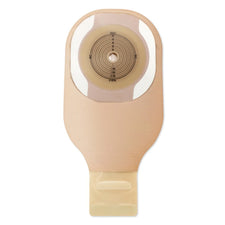 Beige ostomy pouch with cut-to-fit adhesive barrier and closure for home medical care