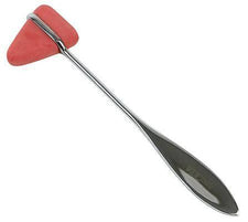 Stainless steel reflex hammer with a red rubber head, medical diagnostic tool