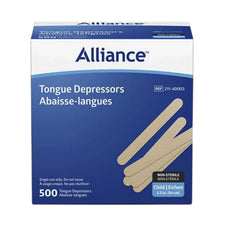 Box of Alliance child tongue depressors, non-sterile, 5.5 inch, 500 count, for medical use
