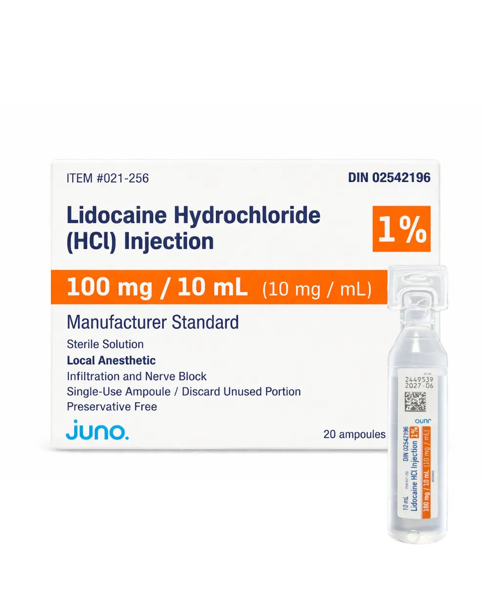 Lidocaine Hydrochloride Injection 1% Local Anesthetic 10mL | 20/Box | 021-256