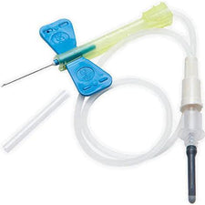 Butterfly infusion set with tubing, used for IV or blood collection in medical care
