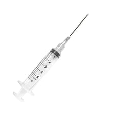 6ml disposable medical syringe with needle on white background