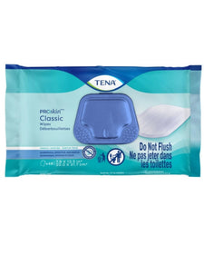 TENA ProSkin Classic wipes package, blue resealable lid, disposable cleansing wipes