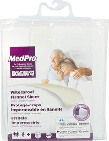 Waterproof flannel sheet in retail packaging for home care, with senior couple image.