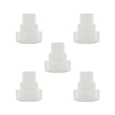 Five white plastic oxygen tubing connectors for medical respiratory supplies