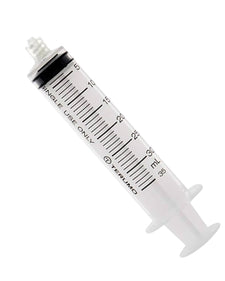 Large sterile medical syringe with clear barrel and black plunger, marked for single use