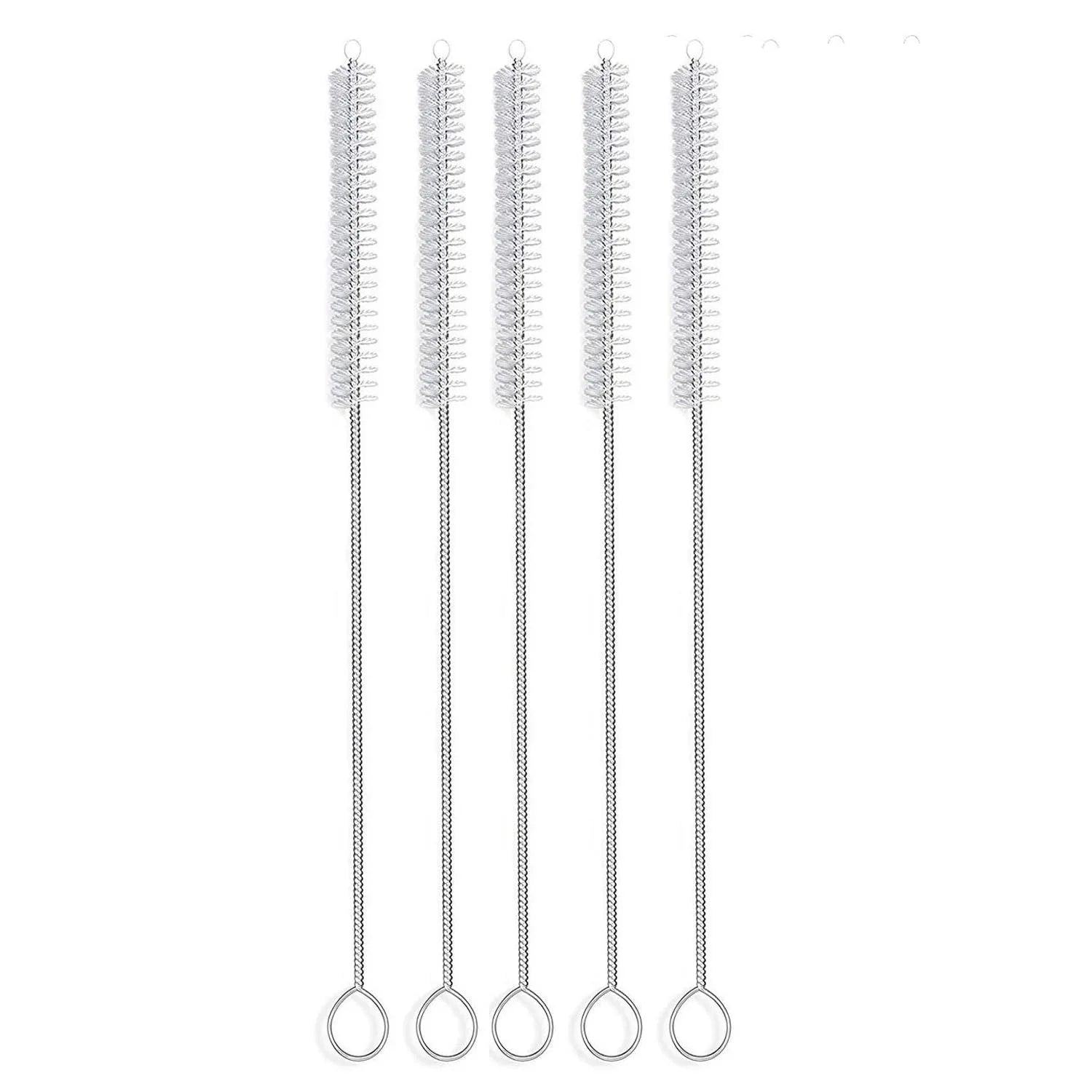 Set of five metal cleaning brushes with loop handles for medical or home care equipment