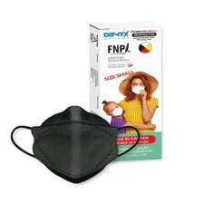 Small black FN-N95 respirator mask with box showing two people wearing masks
