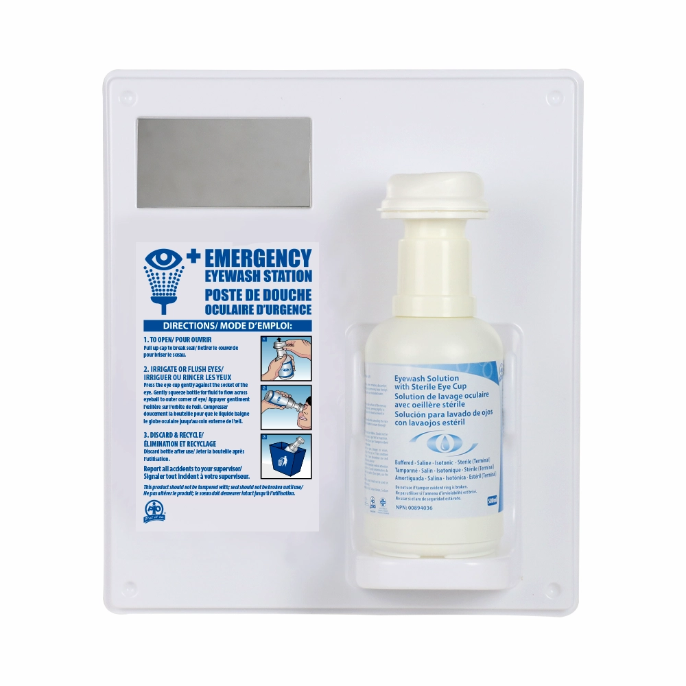 Eyewash Station with 500ml Eyewash, Eye Cup
& Mirror (Complete)