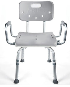 Adjustable shower chair with backrest and armrests for elderly or disabled