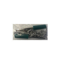 Alligator clip with green insulated handles and beaded chain for medical equipment