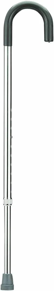Adjustable aluminum walking cane with curved handle and non-slip rubber tip