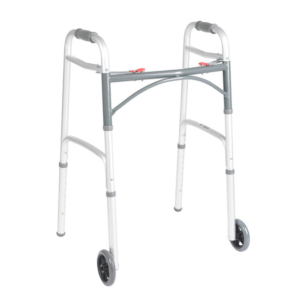 Deluxe Folding Adult Walker, Two Button with 5" Wheels | 10210