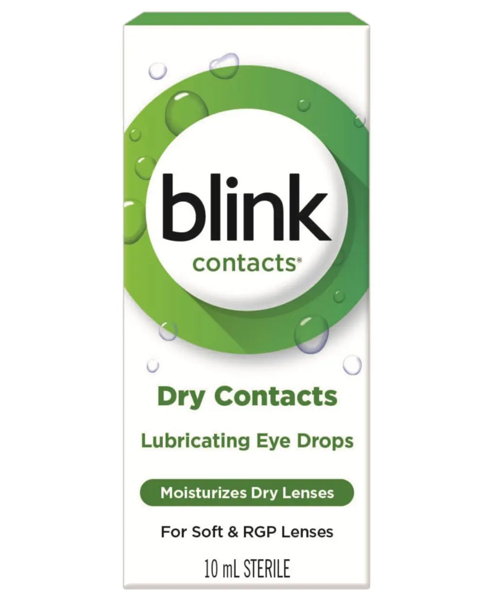 Blink Contacts Dry Contacts lubricating eye drops box for soft and RGP contact lenses, 10 mL sterile