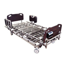 Adjustable electric hospital bed frame with wheels, designed for home care or medical use