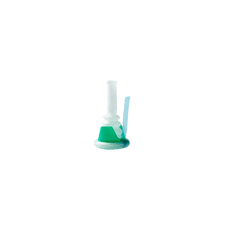Sterile IV catheter with green and white plastic hub on grey background