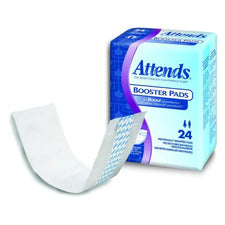 Attends booster pads incontinence absorbent pads 24 count package with one pad displayed