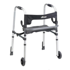 Lightweight folding medical walker with wheels and padded seat for mobility support