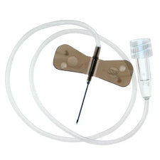 Butterfly winged infusion set with tubing and needle for IV medical use