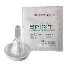 Hydrocolloid adhesive sheath for medical use with packaging labeled Spirit Style 3, 32mm size