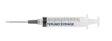 Disposable Terumo syringe with needle, medical home care supply on white background