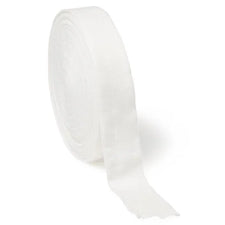 White medical gauze roll for wound care and bandaging on white background