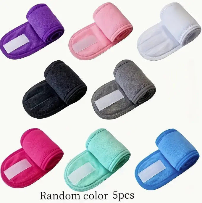 5pcs of Random Color Facial Headbands with Super Absorbent Makeup Hair Bands, Adjustable Coral Velvet Hair Bands, Soft Towel Headbands, Suitable for Face Washing, Showering, Exercising, Yoga.