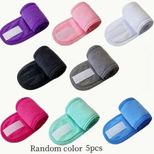 5pcs of Random Color Facial Headbands with Super Absorbent Makeup Hair Bands, Adjustable Coral Velvet Hair Bands, Soft Towel Headbands, Suitable for Face Washing, Showering, Exercising, Yoga.