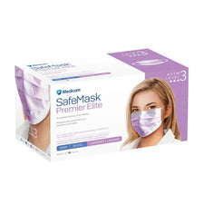 Box of Medicom SafeMask Premier Elite lavender ASTM level 3 procedure earloop face masks
