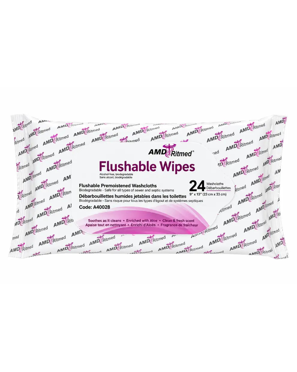 Ritmed Flushable Wet Wipes , 9IN X 13IN, Soft Pack - (24 Wipes) 