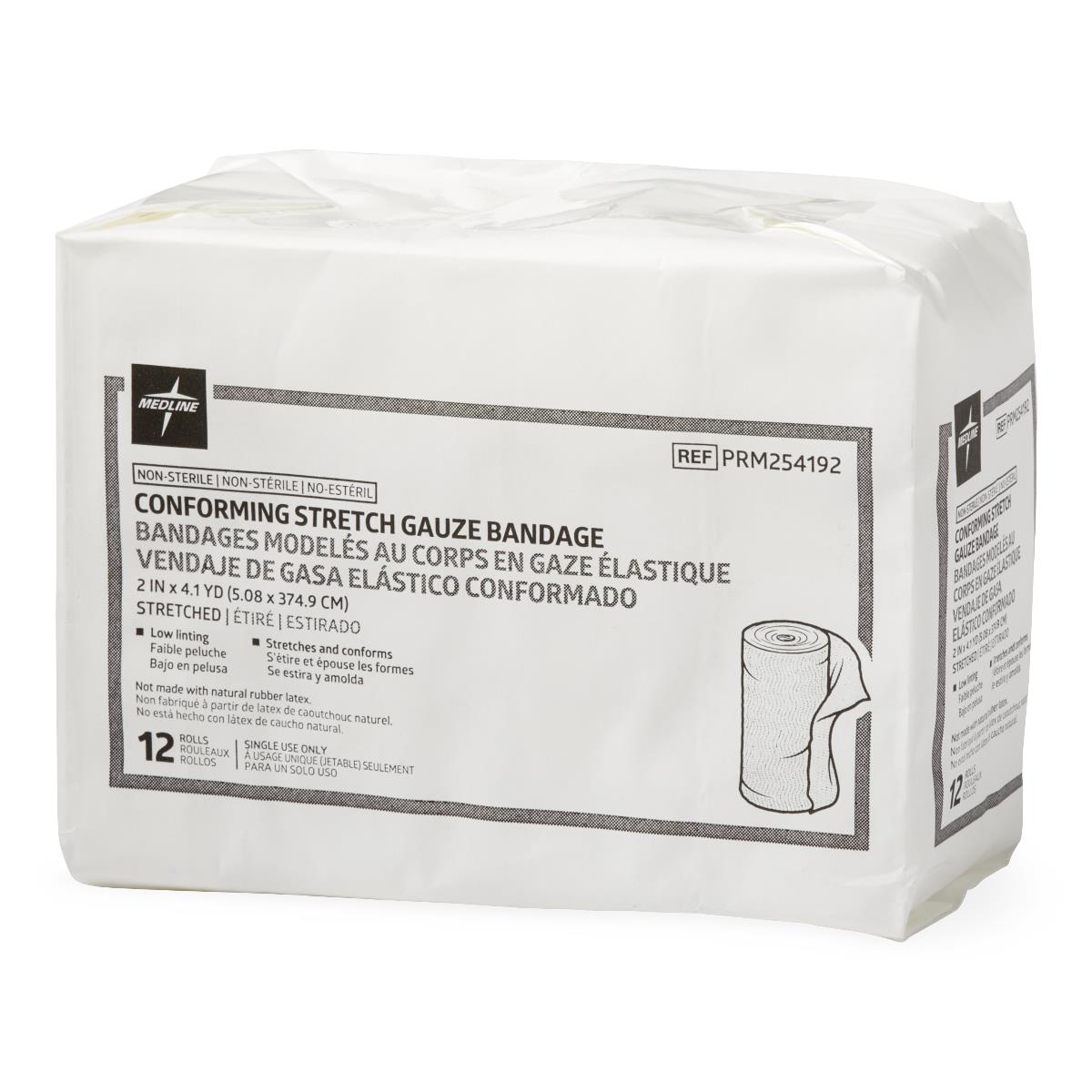 Package of non-sterile conforming stretch gauze bandage, 2 inch by 4.1 yard, 12 rolls