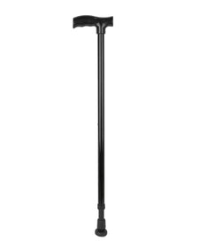 Adjustable black walking cane with ergonomic handle for mobility assistance