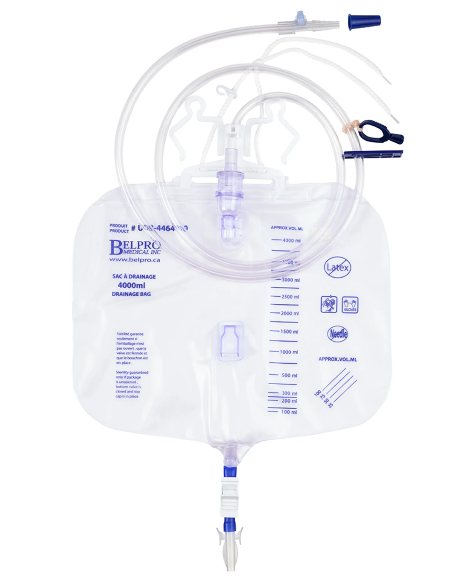 Belpro Urinary Drainage Bag 4000mL with Anti-Splash Clip | UDB-4464010 