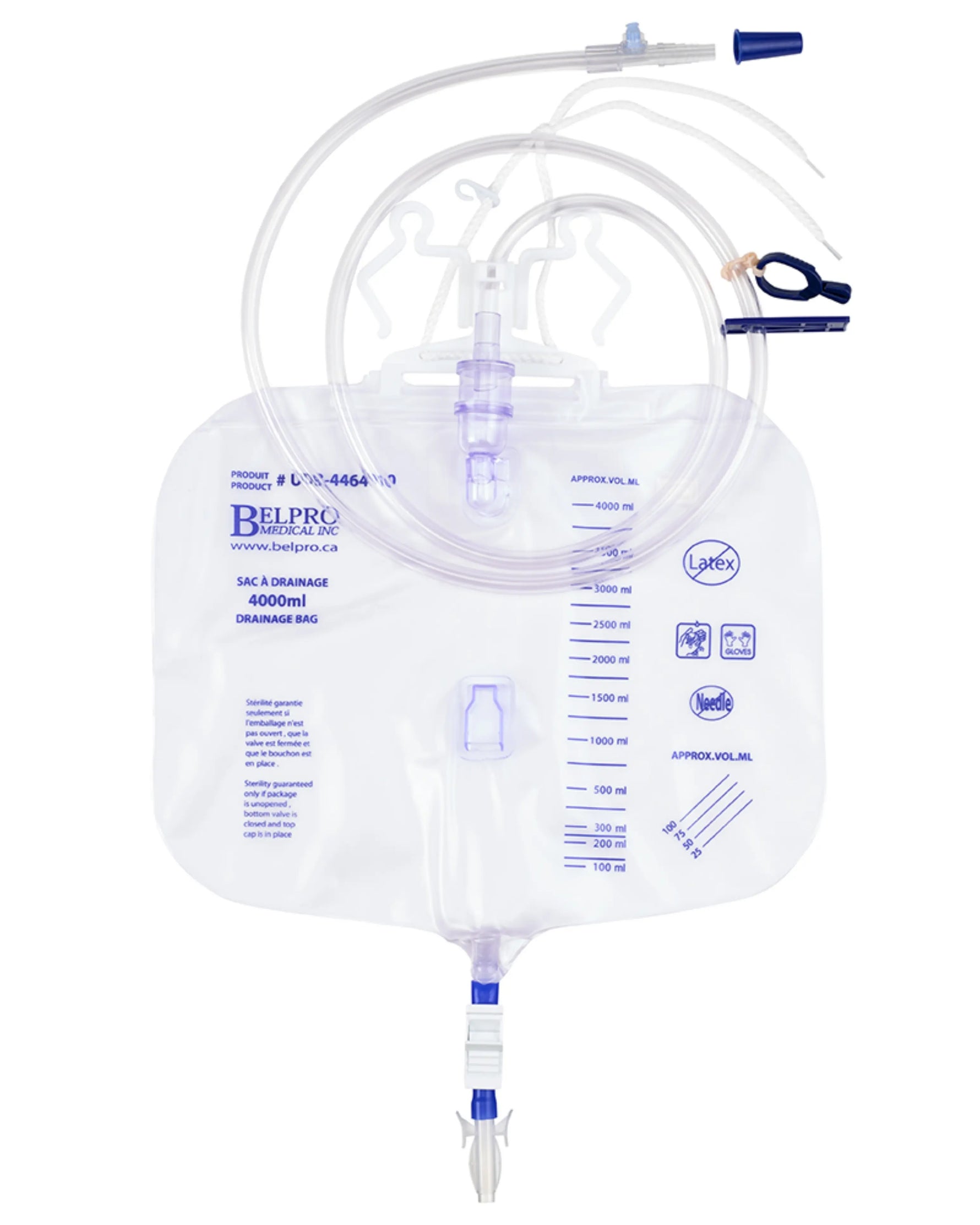 Belpro Urinary Drainage Bag 4000mL with Anti-Splash Clip | UDB-4464010 