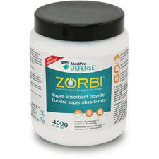 Zorbi super absorbent powder 400g container for liquid medical waste control