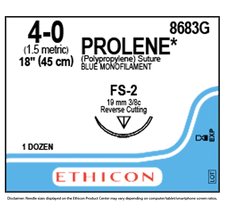 Ethicon medical product packaging with blue background and expiry, lot symbols
