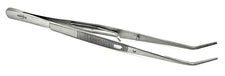 Stainless steel angled medical forceps with serrated tips for precision home care use