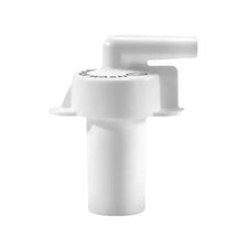 White plastic medical equipment replacement valve on white background