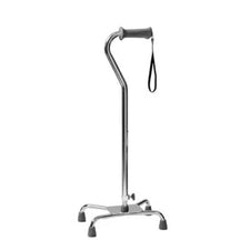 Adjustable quad cane with ergonomic handle and four rubber feet for stability, mobility aid