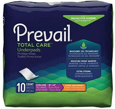 Prevail Total Care underpads pack, extra large, 10 count, super absorbent medical bed pads