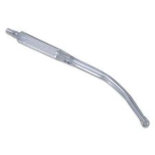 Yankauer suction tip medical instrument, clear plastic, curved hollow tube