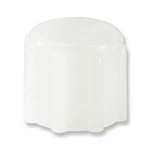 White ribbed plastic medical bottle cap, replacement part, isolated on white background