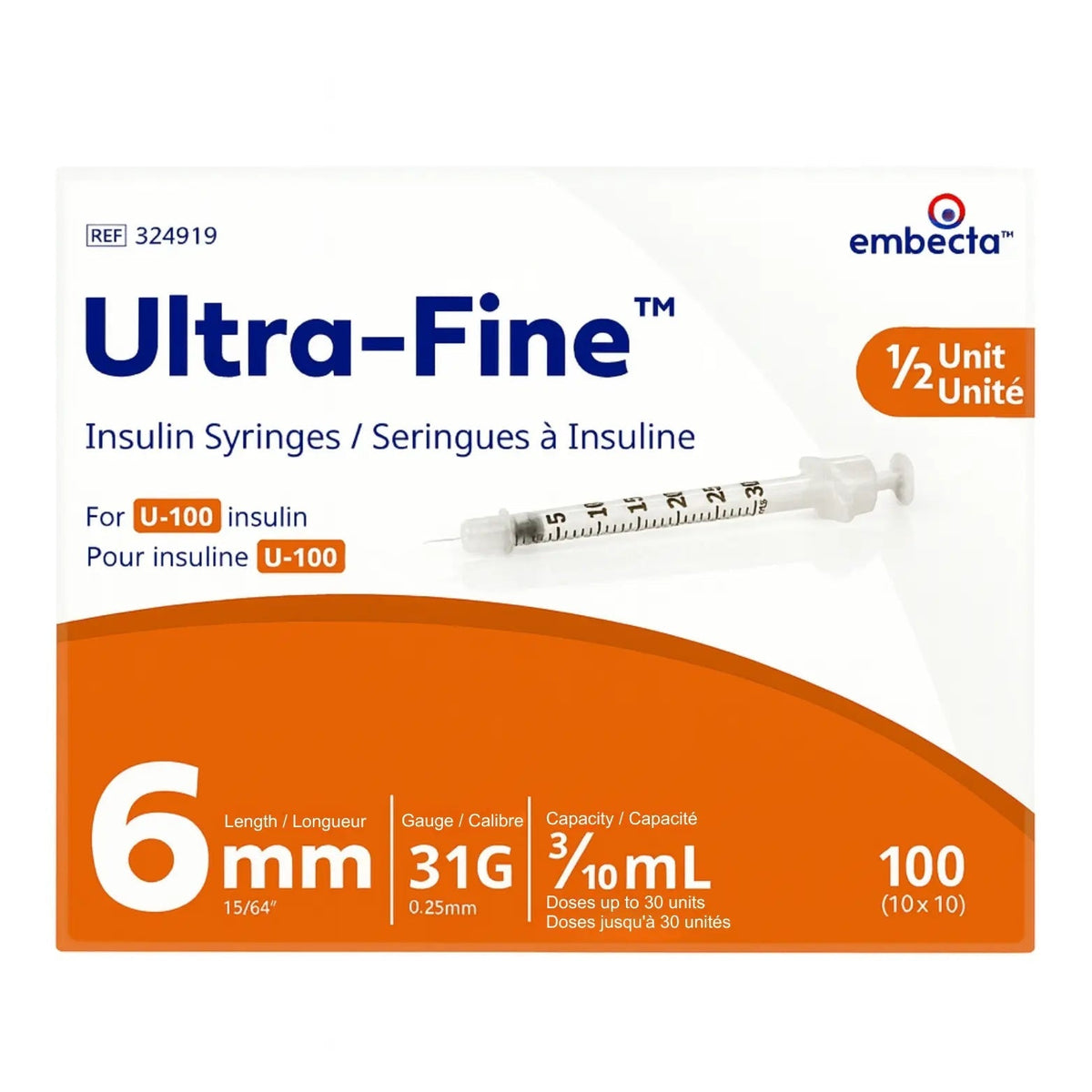 0.3mL | 31G x 6mm BD / Embecta Ultra-Fine Insulin Syringes | 324919