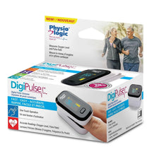 DigiPulse digital pulse oximeter box, measures oxygen level and pulse rate, packaging with product image.