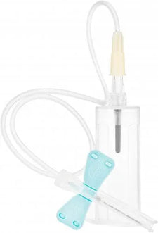 Butterfly needle infusion set with tubing and safety cap for medical use