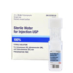 Sterile water for injection USP box with single-use 10 mL vial for IV, IM, SC medical use