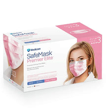 Box of Medicom SafeMask Premier Elite pink medical face masks ASTM level 3